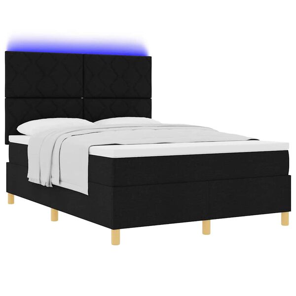 vidaXL Cama Box Spring LED con colch&oacute;n Negro 140 x 190 cm tela