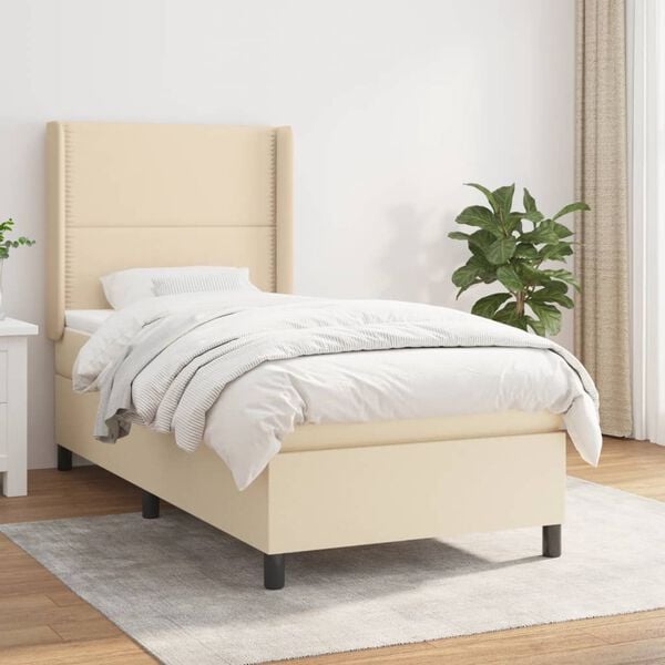 vidaXL Cama box spring con colch&oacute;n tela color crema 100x200 cm