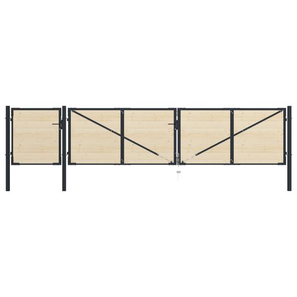 vidaXL Puerta de valla de acero y madera de abeto 513x150 cm