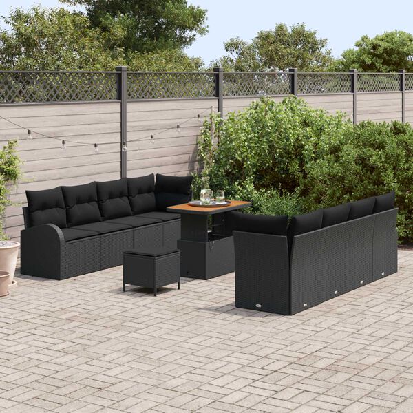 vidaXL Conjunto de sof&aacute; de jard&iacute;n con coj&iacute;n 11 pcs Negro Polirat&aacute;n