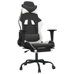 vidaXL Silla gaming masaje y reposapi&eacute;s cuero sint&eacute;tico negro blanco