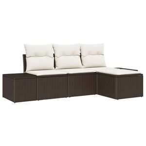 vidaXL Conjunto de sof&aacute; de jard&iacute;n 4 pcs Marr&oacute;n y crema rat&aacute;n sint&eacute;tico