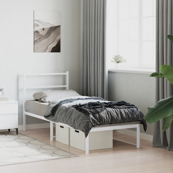 vidaXL Estructura cama sin colch&oacute;n con cabecero metal blanco 75x190 cm