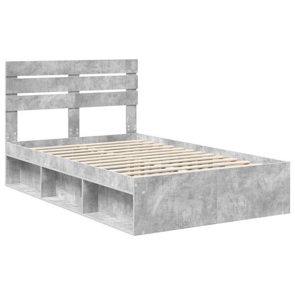 vidaXL Estructura de cama con cabecera Gris concreto 135 x 190 cm