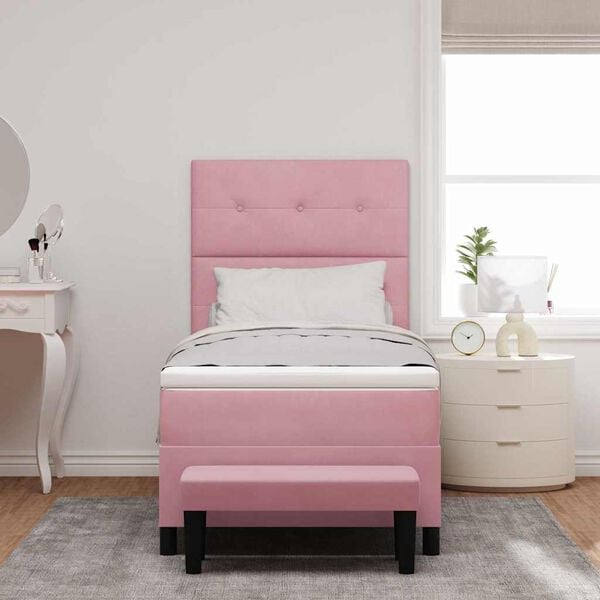 vidaXL Cama tipo Box Spring con colch&oacute;n Rosa 90 x 190 cm Terciopelo