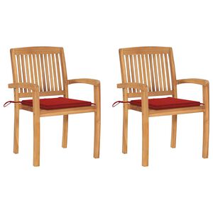 vidaXL Sillas de jard&iacute;n 2 uds con cojines madera maciza de teca rojo
