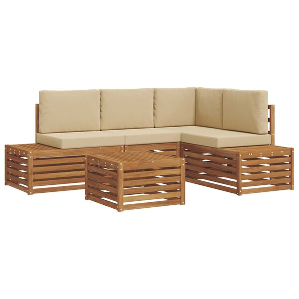 vidaXL Conjunto de sof&aacute;s de exterior con coj&iacute;n 5 Pieza Natural y Beige