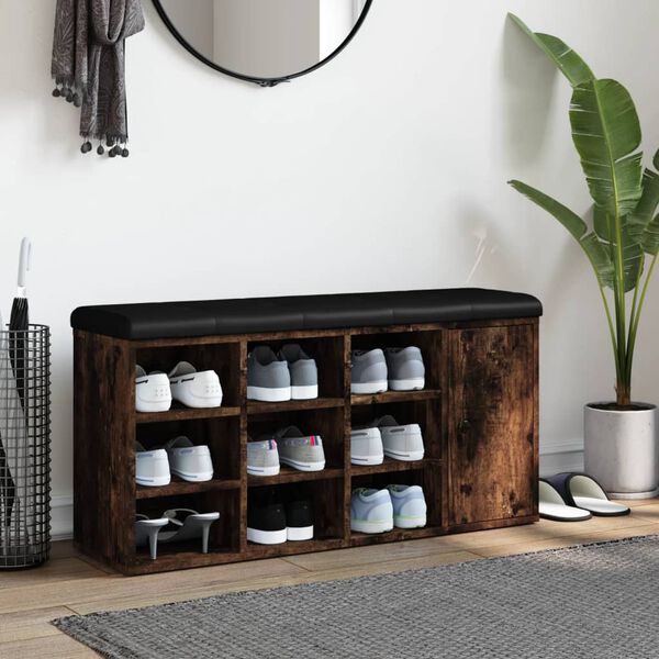 vidaXL Banco zapatero madera de ingeniería roble ahumado 102x32x50 cm
