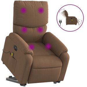 vidaXL Sill&oacute;n de masaje el&eacute;ctrico reclinable elevable tela marr&oacute;n