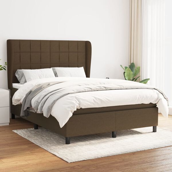 vidaXL Cama box spring con colch&oacute;n tela marr&oacute;n oscuro 140x200 cm