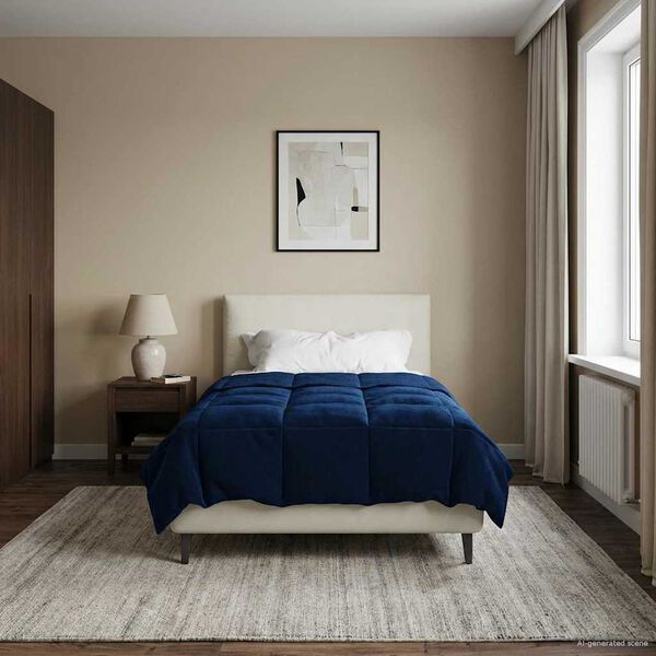 vidaXL Edred&oacute;n de Verano Acolchado Azul Oscuro 135 x 200 cm Microfibra