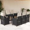 vidaXL Set de comedor de jard&iacute;n 9 pzas y cojines rat&aacute;n sint&eacute;tico negro