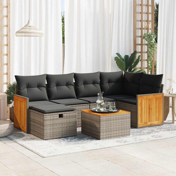 vidaXL Set de muebles de jard&iacute;n 6 pzas y cojines rat&aacute;n sint&eacute;tico gris