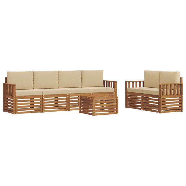 vidaXL Juegos de sof&aacute;s 7 pcs Natural y Beige Madera de Acacia S&oacute;lida