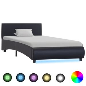 vidaXL Estructura de cama con LED cuero sint&eacute;tico negro 100x200 cm