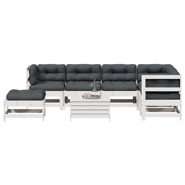 vidaXL Set muebles jard&iacute;n con cojines 8 pzas madera maciza pino blanco