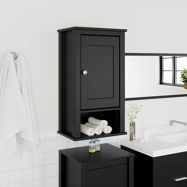vidaXL Mueble de pared ba&ntilde;o BERG madera maciza pino negro 40x27x71,5cm