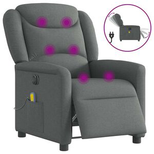 vidaXL Sill&oacute;n reclinable de masaje el&eacute;ctrico tela gris oscuro