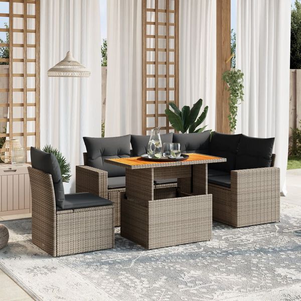 vidaXL Set de muebles de jardín 6 pzas y cojines ratán sintético gris