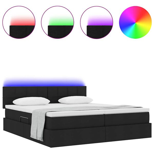 vidaXL Cama con tira de luces LED con cabecera Negro 180 x 200 cm tela