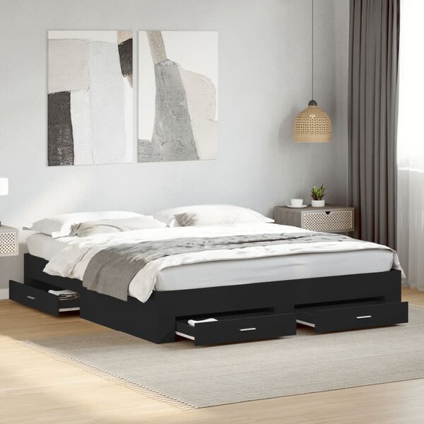 vidaXL Estructura cama con cajones madera ingeniería negra 200x200 cm