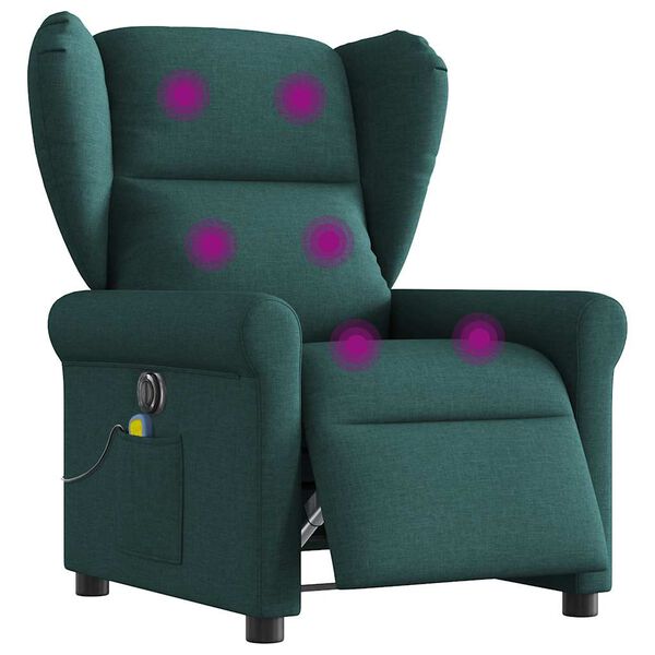 vidaXL Sill&oacute;n reclinable de masaje el&eacute;ctrico tela verde oscuro