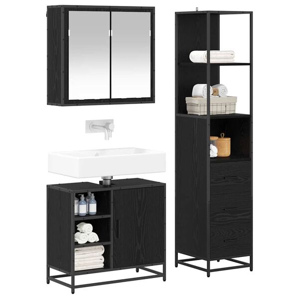 vidaXL Juego de muebles de ba&ntilde;o 3 pcs Roble Negro Madera de ingenier&iacute;a