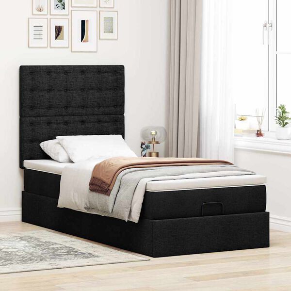 vidaXL Cama otomana con colch&oacute;n negra 90x200 cm tela