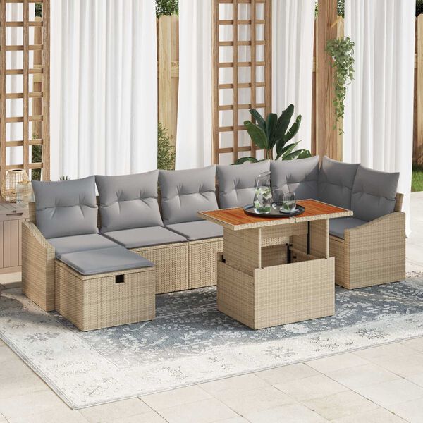 vidaXL Conjunto de sof&aacute; de jard&iacute;n 8 pcs Beige rat&aacute;n sint&eacute;tico