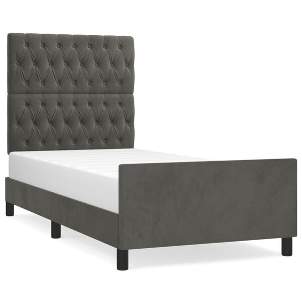 vidaXL Estructura de cama sin colch&oacute;n terciopelo gris oscuro 90x200 cm