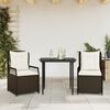 vidaXL Set comedor de jardín 3 piezas y cojines ratán sintético marrón