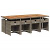 vidaXL Set comedor jard&iacute;n 9 pzas y cojines rat&aacute;n sint&eacute;tico gris