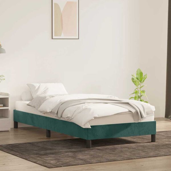 vidaXL Estructura cama sin colch&oacute;n terciopelo verde oscuro 100x220 cm