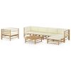 vidaXL Set de muebles de jard&iacute;n 7 piezas bamb&uacute; y cojines blanco crema