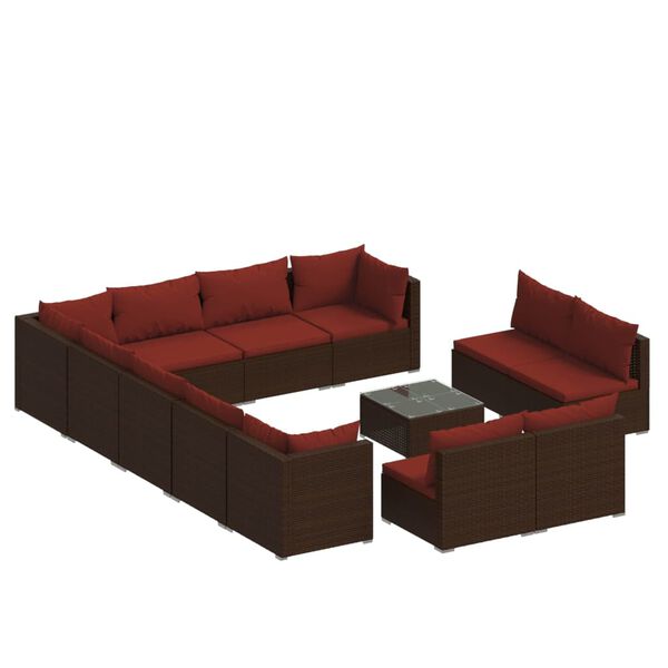 vidaXL Set muebles de jardín 13 pzas y cojines ratán sintético marrón