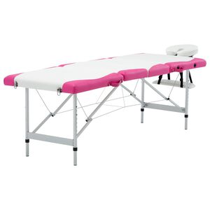 vidaXL Camilla de masaje plegable 4 zonas aluminio blanco y rosa