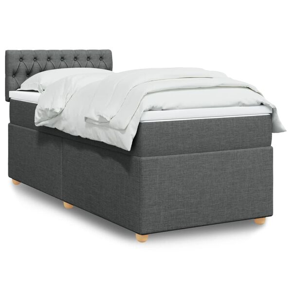vidaXL Cama box spring con colch&oacute;n tela gris oscuro 80x200 cm