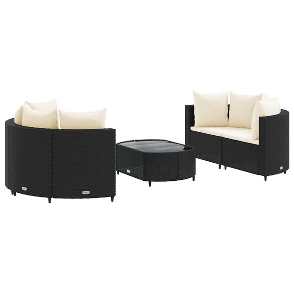 vidaXL Set de muebles de jard&iacute;n 5 pzas y cojines rat&aacute;n sint&eacute;tico negro