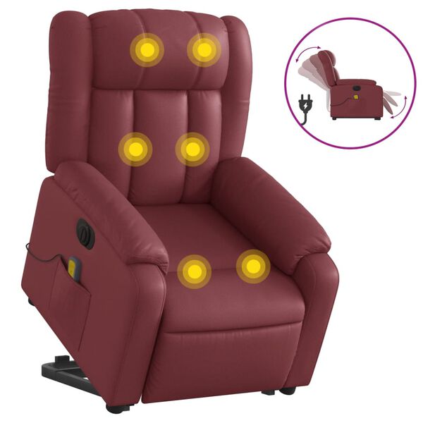 vidaXL Sill&oacute;n de masaje elevable el&eacute;ctrico cuero artificial rojo tinto