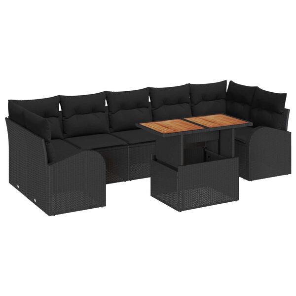 vidaXL Conjunto de sof&aacute; de jard&iacute;n 8 pcs Negro Polirat&aacute;n