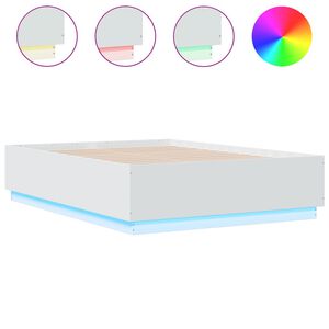 vidaXL Estructura de cama con LED madera ingenier&iacute;a blanco 135x190 cm