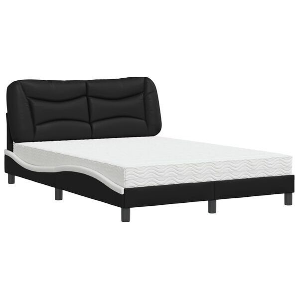 vidaXL Cama con colch&oacute;n Hvar cuero sint&eacute;tico negro y blanco 140x190 cm