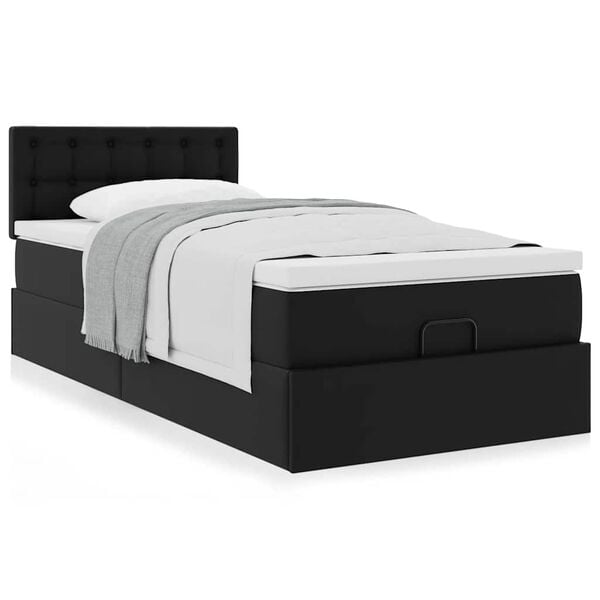 vidaXL Cama otomana colch&oacute;n cuero sint&eacute;tico negro 90x200 cm