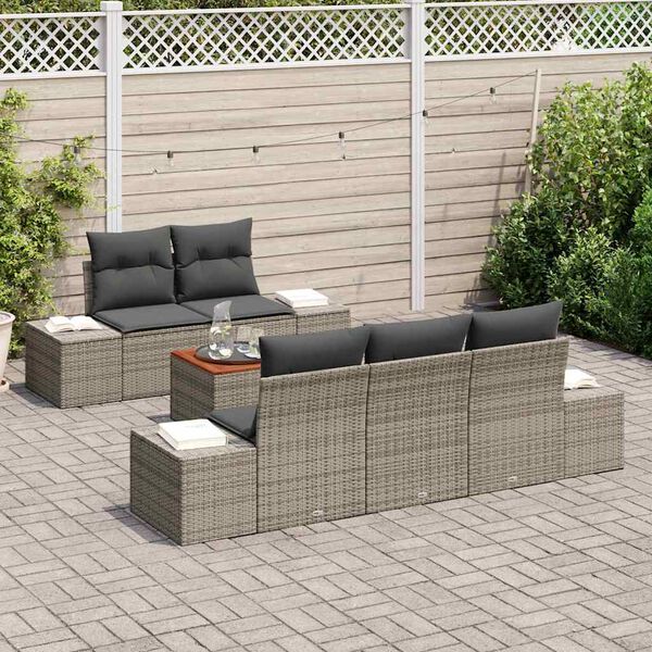 vidaXL Conjunto de sof&aacute;s de jard&iacute;n 6 pcs Gris rat&aacute;n sint&eacute;tico