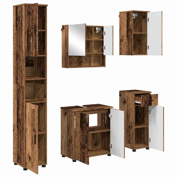 vidaXL Juego de muebles de ba&ntilde;o con caj&oacute;n 5 pcs Madera Vieja