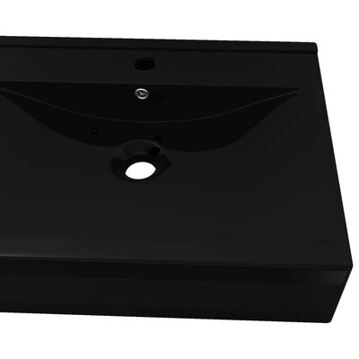 vidaXL Lavabo rectangular cerámica orificio de grifo negro 60x46 cm