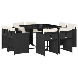 vidaXL Set de comedor de jard&iacute;n 9 pzas y cojines rat&aacute;n sint&eacute;tico negro