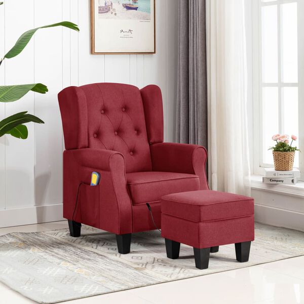 vidaXL Sill&oacute;n de masaje con reposapi&eacute;s tela rojo tinto