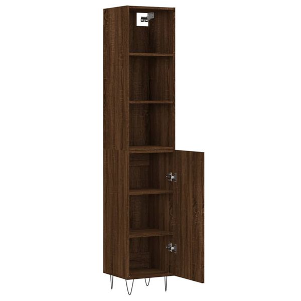vidaXL Aparador alto madera contrachapada roble marr&oacute;n 34,5x34x180 cm