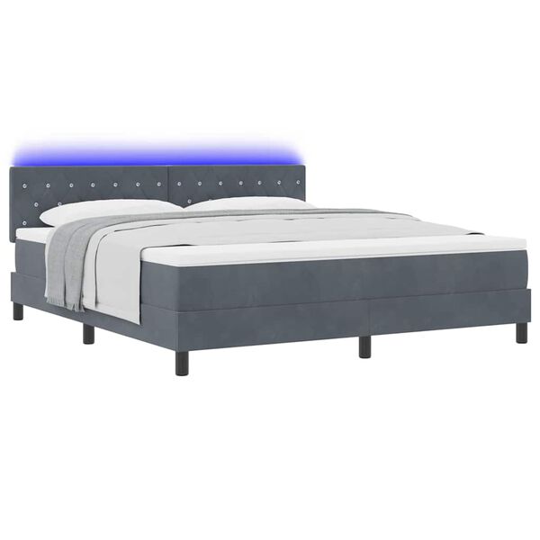 vidaXL Cama Box Spring LED con LED Gris oscuro 180 x 200 cm Terciopelo